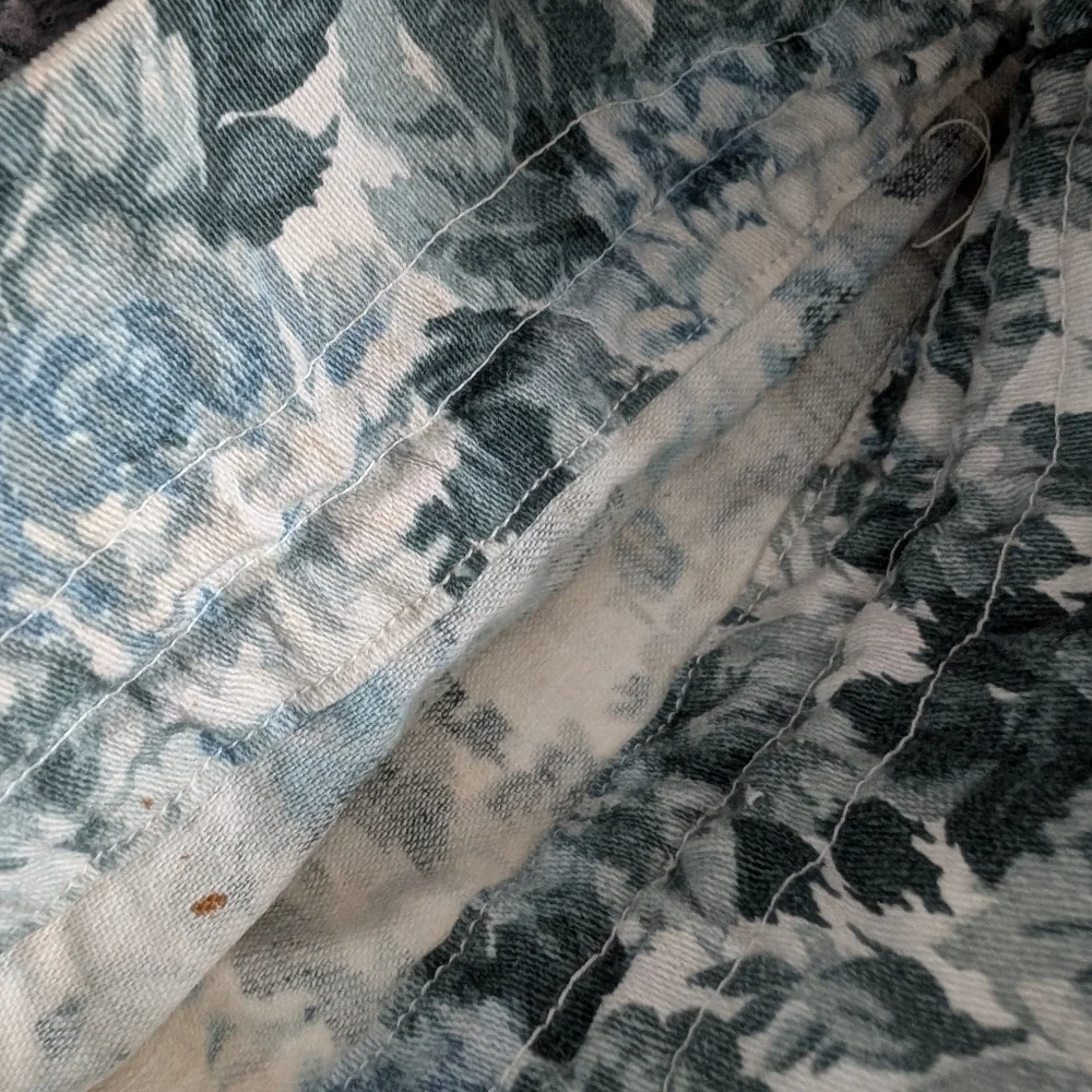 VINTAGE Floral Fabric Drawstring Bag Makeup Jewelry Blue Green 1940 9x9